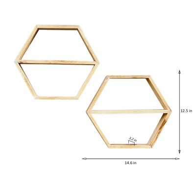Set of 2 Hexagonal Floating Shelves – Wooden Honeycomb Wall Shelves for Books, Toys, Plants, Figurines & Decor